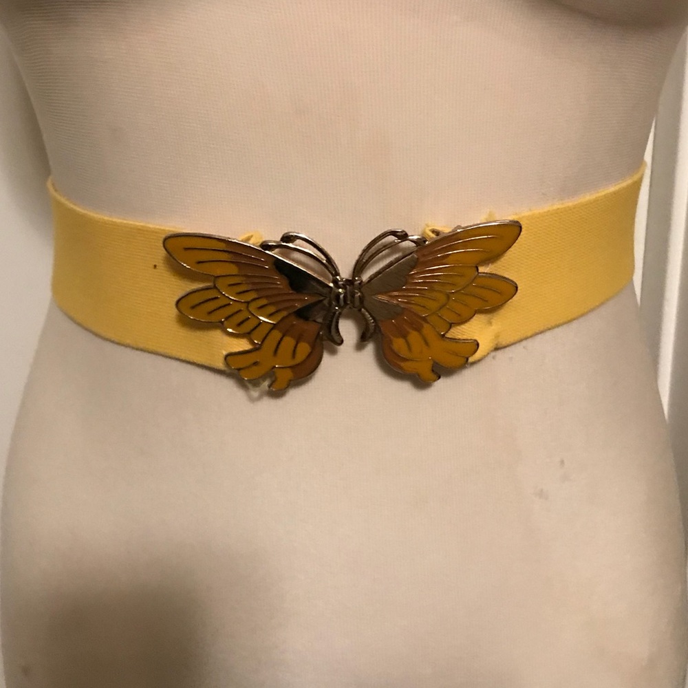 Vintage yellow belt , metal butterfly spandex